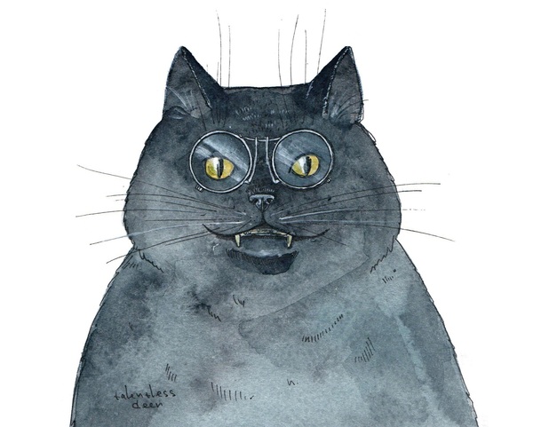 hippopotamus - My, cat, Watercolor, Sketch, hippopotamus, Master and Margarita