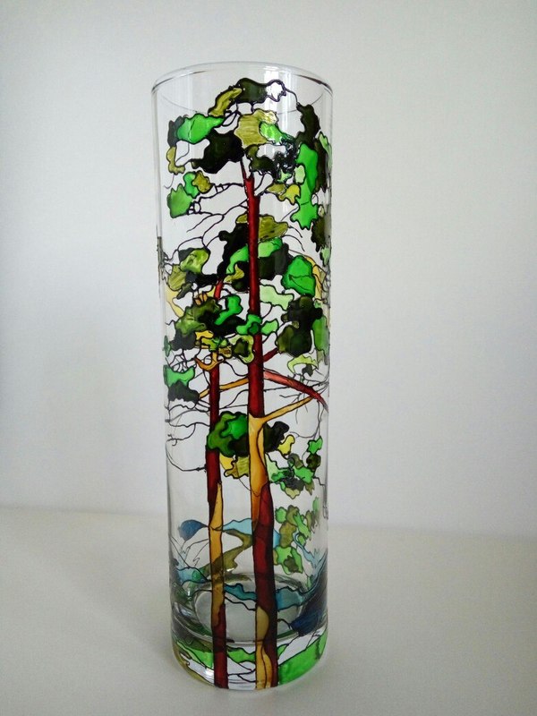 Pines - My, Painting, Stained glass, Pine, Handmade, My, Vase, Longpost