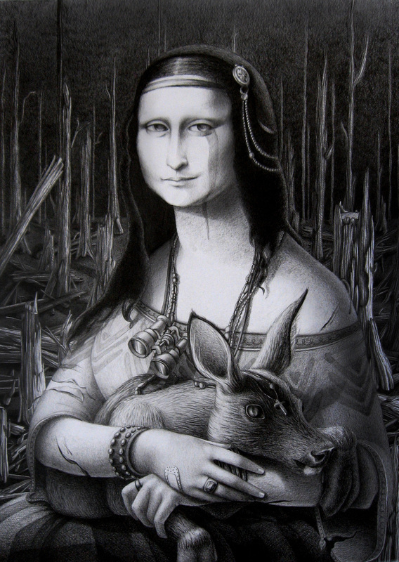 Cyber ??Lisa - Mona lisa, Painting, Leonardo da Vinci, Art, Animals, Black and white