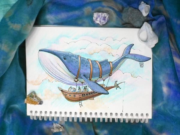 What's wrong with whales?! - My, Whale, , Airship, Anger, Symbolism, Drawing, Creation, Symbols and symbols