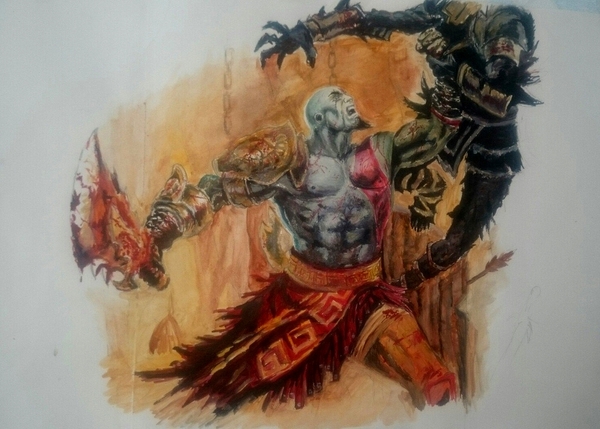 I drew here the other day Kratos from the game God of War :) - My, Drawing, God of war, Games