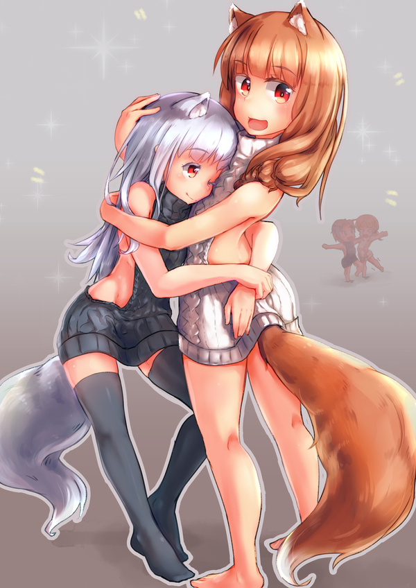 She-wolves :3 - Anime art, Anime, Spice and Wolf, Horo holo, Holo, Myuri, Virgin killer sweater, She-wolf and parchment, Dobucu