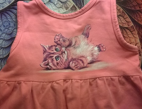 Sundress for daughter - My, cat, Painting on fabric