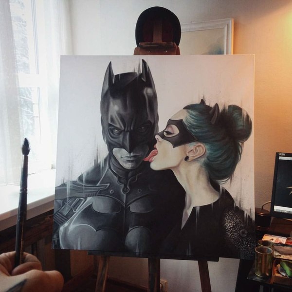 Batman and catwoman - Batman, Batman, Painting, Catwoman, Art, Comics, beauty, The photo