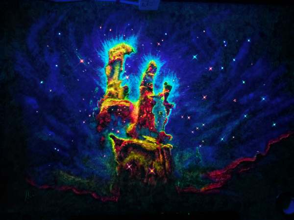 Space and invisible colors - My, Pillars of Creation, Blacklight, Ultraviolet, GIF, Art, Luminous paints, Wallpaper, Space, Longpost