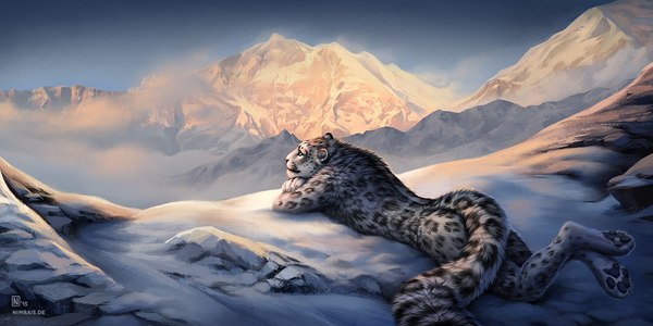 The mountains - Furry, Art, , Leopard, The mountains, Landscape, Tail, White