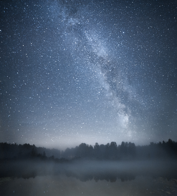 Milky Way over the river. Sinara - My, Milky Way, Fog, Night