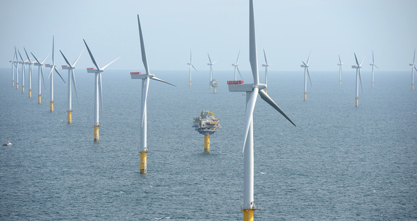 Wind farm. Estuary of the Thames, UK. - Windmill, Great Britain, Wind generator