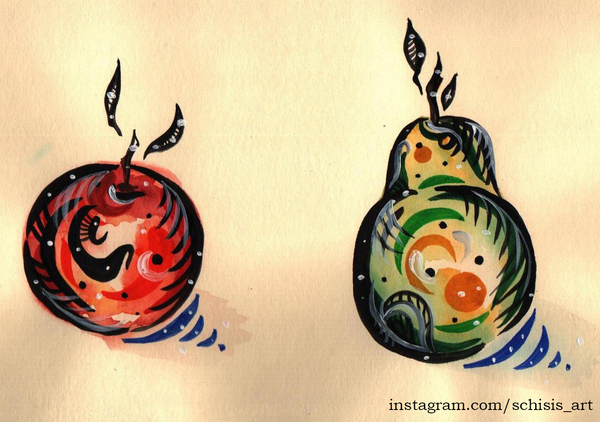 A little watercolor experiment - My, Creation, Drawing, Watercolor, Фрукты, Apples, Pear, Sketch, Etude