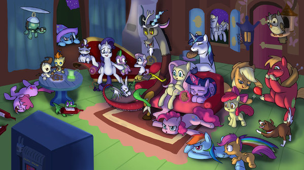 Movie Night - My little pony, PonyArt, Mane 6, Cutie mark crusaders, Spike, Trixie, Derpy hooves, Tag