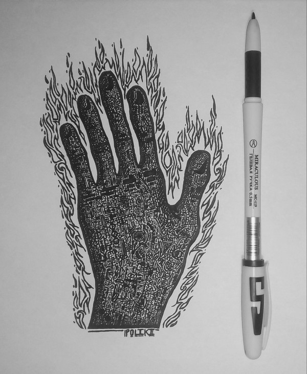 There was nothing to do - My, Art, Creation, Hand, Fire, Pen drawing, Longpost