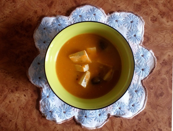 pumpkin cream soup - My, Pumpkin, Tofu, , Champignon, Cream Soup, Food, My, Healthy eating, Longpost