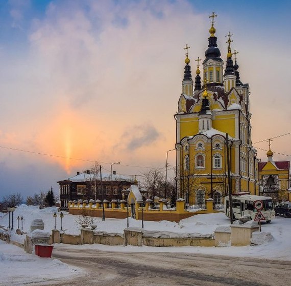 Церковь - Томск, Церковь, Закат, Дом