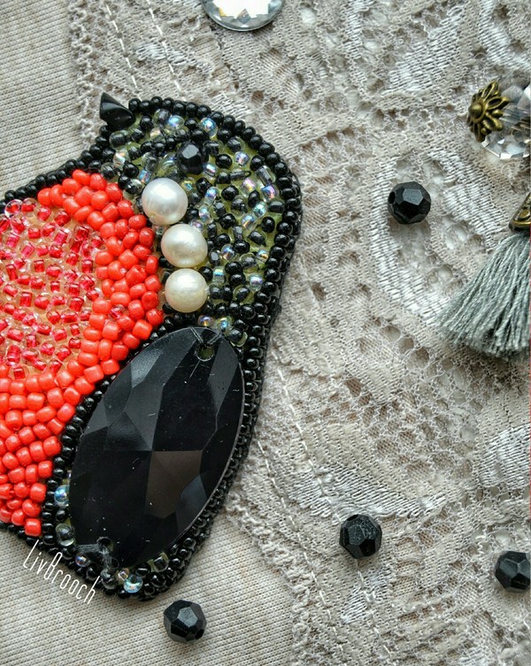 Beaded bullfinch - My, Brooch, With your own hands, Beads, My, Handmade, Bullfinches, Longpost