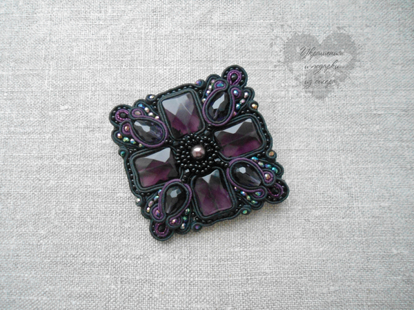 Soutache brooch - My, Soutache, Brooch, Handmade, Beads, Hobby