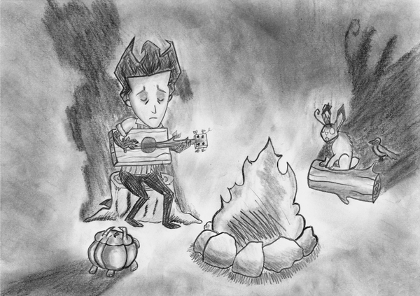 Oh those lonely nights... - My, Dont starve, Chester, Lamp character, Bonfire, Survival, 