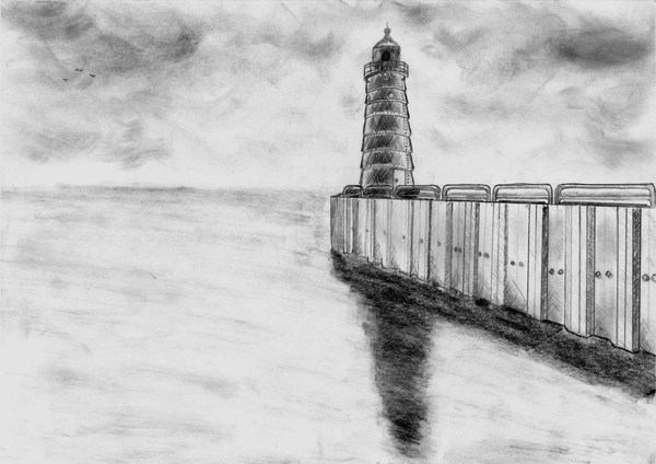 lighthouse.. sea.. - My, Pencil, Sea, Lighthouse, , Seagulls, Try, Not an artist, Coal