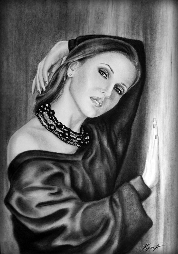 Портрет девушки. Простой карандаш, пастель. | Пикабу