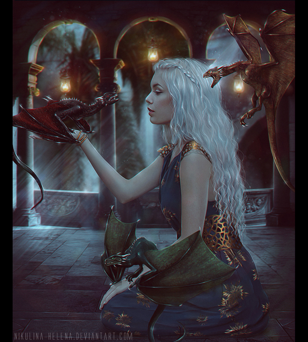 Daenerys Targaryen. - My, Art, Game of Thrones, Elena Nikulina, Female, The Dragon, Fantasy, Night, White hair, Women