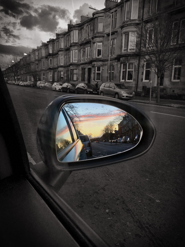 At the end of the day. - Sunset, The sun, Glasgow, Scotland, The street, Black and white, Photoshop, The photo