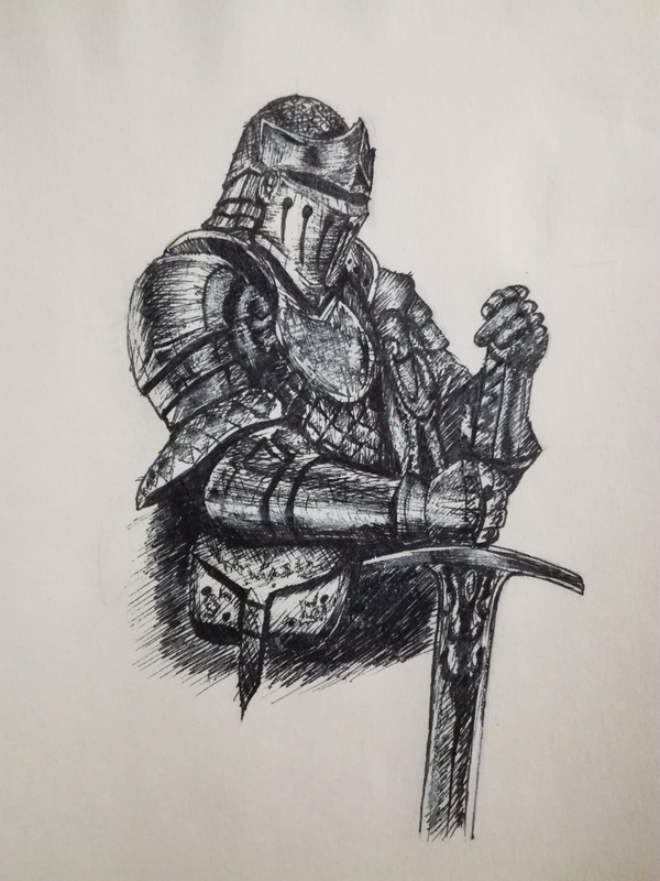 Knight - My, Drawing, Knight, Pen drawing, Middle Ages, Knights