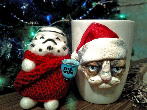 Gifts for friends for the new year - My, Dry felting, Polymer clay, Star Wars, , Handmade, Grumpy cat, Needlework without process