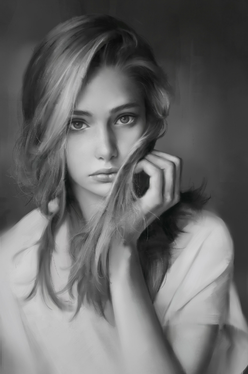 Black and white. - Portrait, Girls, Black and white, Eyes, Sight, Art, Tim Liu