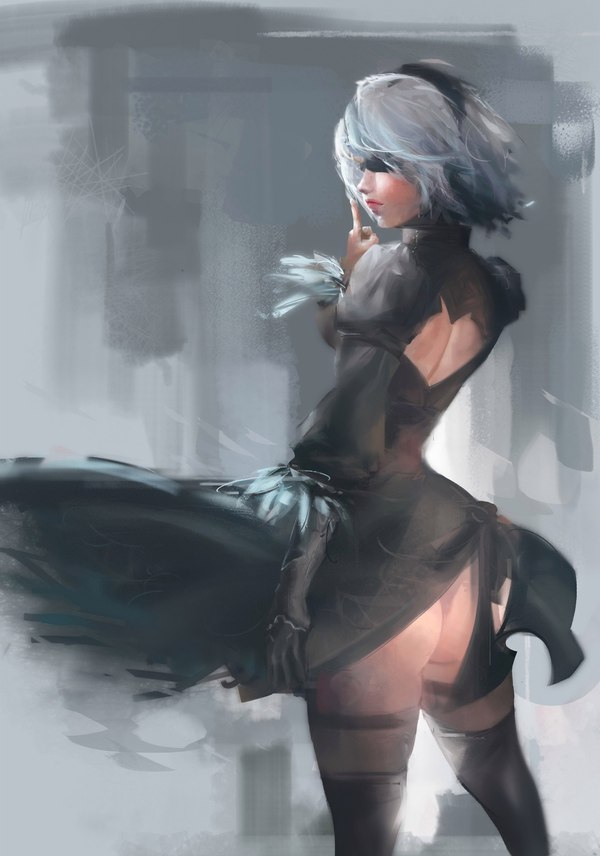 NieR - NIER Automata, Аниме, Игры, Yorha unit No 2 type B, Yorha 2b, Anime Art, NIER, Длиннопост