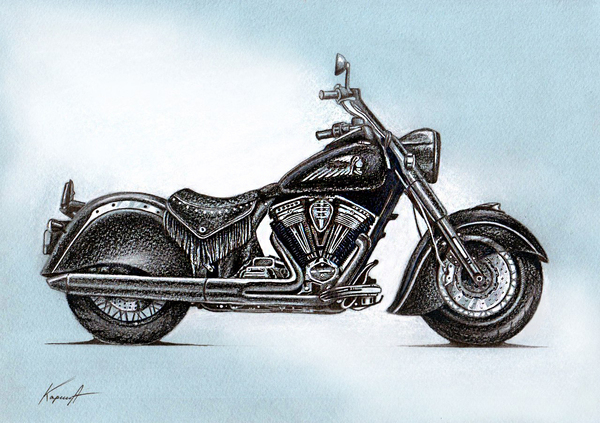 The drawing is made with watercolor pencils, pastels and liner. - My, Moto, Motorcycles, Artist, Bikers, Motorcyclist, Pastel, Pencil, , Motorcyclists