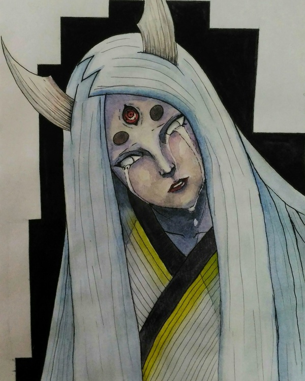 Kaguya Otsutsuki - My, Art, Drawing, Watercolor, Creation, Crooked hands, Anime, Naruto, Shinomiya kaguya