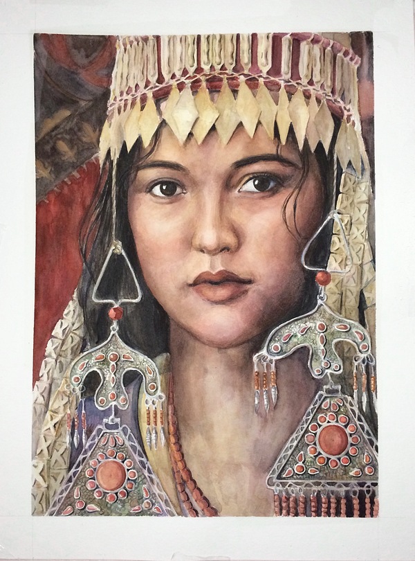 Faces of the world. Kyrgyzstan - My, Watercolor, Portrait, Drawing, Travels, Girls