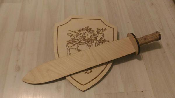 Made a gift to my brother - My, Friday tag is mine, Sword, Shield, Wooden Toys, Needlework, Laser cutting