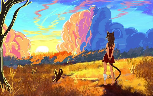 I would breathe grass, I would play with my tail, wild and alien to everyone ... - Endless summer, Camp owlet, Julia, Yuvao-Tian, , Art, Visual novel