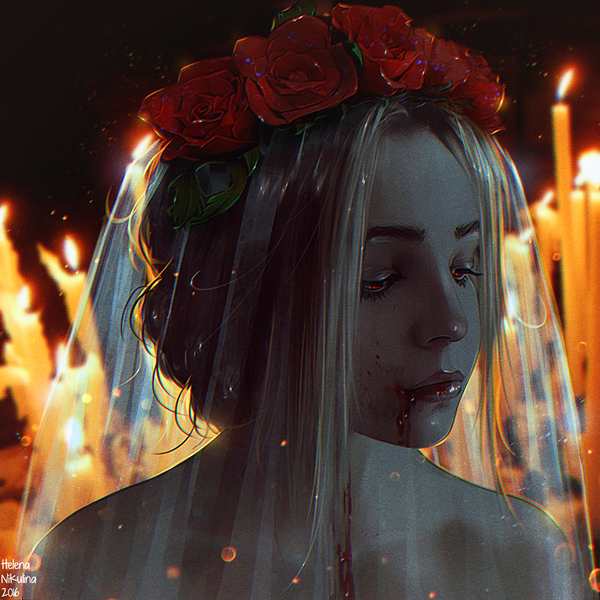 Bloody Bride. - My, Art, Female, Vampires, Bride, Elena Nikulina, Blood, Veil, Wreath, Women