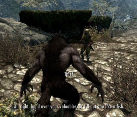 And he's brave - trying to rob a werewolf - Computer games, Skyrim, Werewolves, Thief