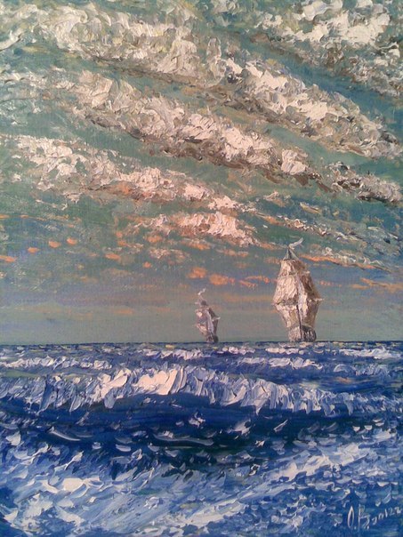 Frigates, Vitaly Ozherelyev - My, Sea, Sail, , Omsk, Painting, Artist, Butter