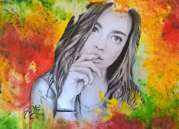 Portrait from photo. A3, dry brush - My, Portrait, The photo, A3, Girls, Dry brush, Watercolor, Butter, Hobby