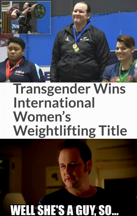 Transgender (ex-male) wins women's powerlifting competition... facepalm - Transgender, Competitions, Horror, End, , 9GAG, Translation, Shame, Bastards