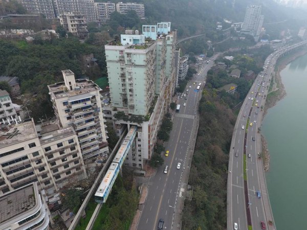 Railroad through a 19-story residential building - A train, Railway, House, The photo, China, , Longpost