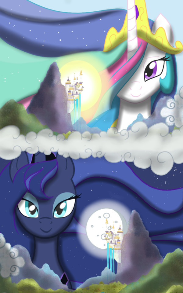 Day and Night My Little Pony, Ponyart, Princess Celestia, Princess Luna