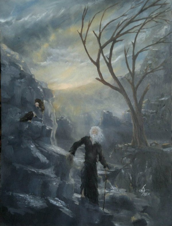 Friday to you. - My, Oil painting, Drawing, Self-taught, The rocks, Old men