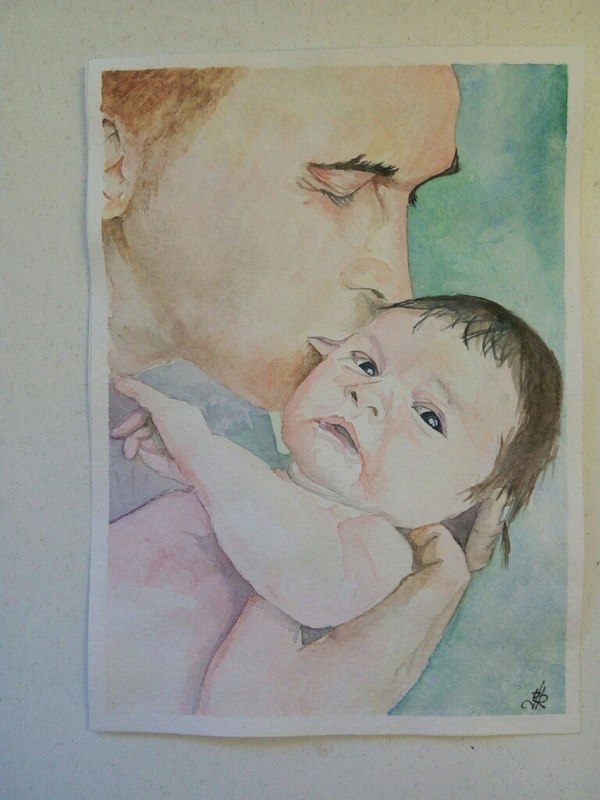 Father and daughter - Моё, Watercolour, Акварель, Рисунок