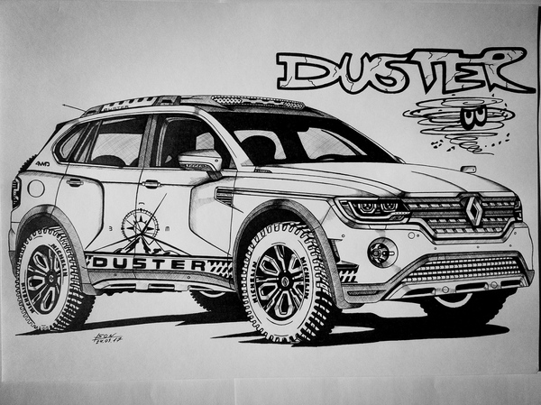 A couple of my fresh concept cars. (photo) - My, Pen drawing, Drawing, Auto, Porsche, Renault Duster, Design