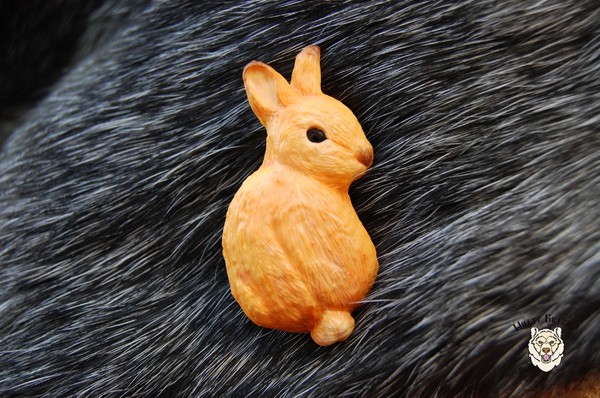 Brooch rabbit made of polymer clay - My, Rabbit, Hare, Brooch, With your own hands, Handmade, Handmade, Fur, Polymer clay