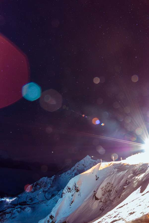 Ratrak blinked his headlights at the camera and added a little bit to the star photo - Stone Pillar, Stars, Landscape, Stars, Rosa Khutor, Sochi, The mountains, , The photo, My