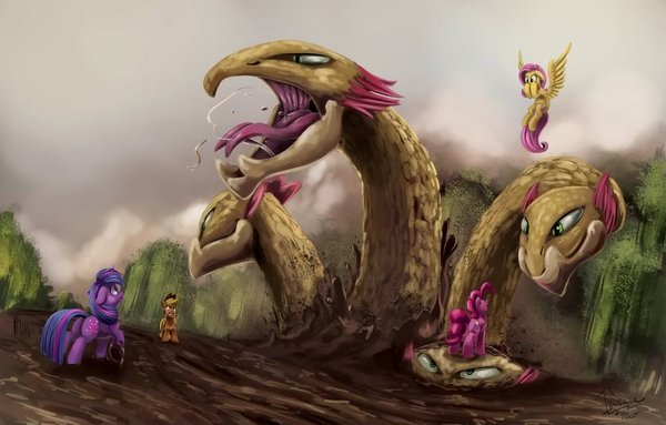 Hydra trouble - My Little Pony, PonyArt, Twilight sparkle, Applejack, Pinkie Pie, Fluttershy, S01e15, Гидра