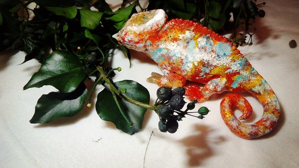 Craft - panther chameleon - My, Chameleon, Needlework, Acrylic, Varnish, Crafts, Reptiles, Lizard, Longpost