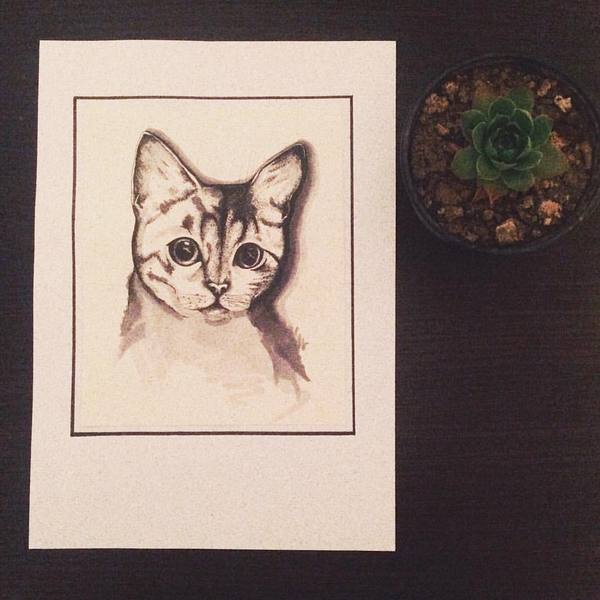 Little cat! - My, cat, Liner, Marker, Drawing