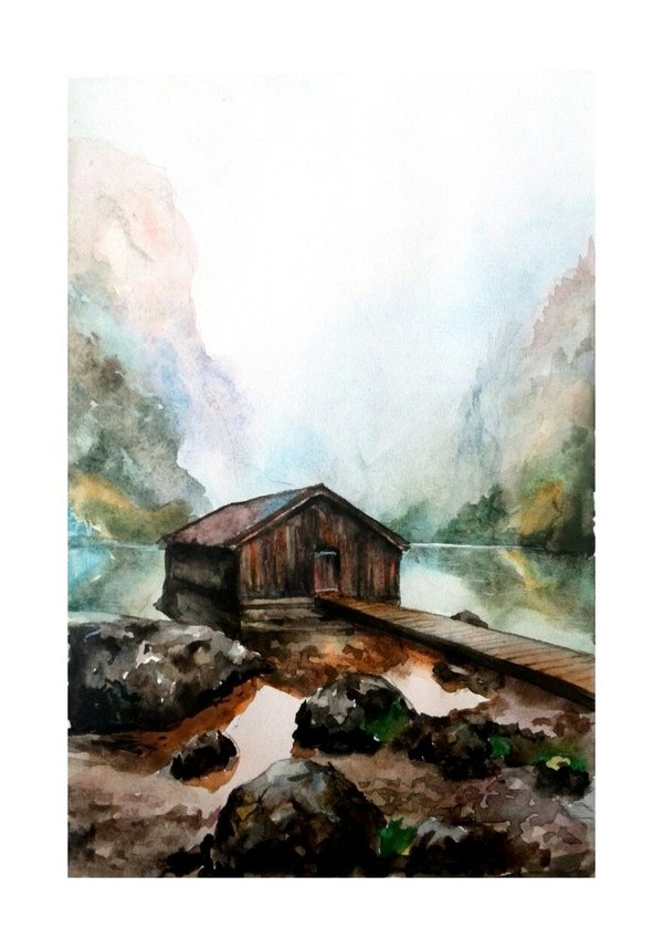 moment of peace) - My, Drawing, Art, Artist, The mountains, Illustrations, Watercolor