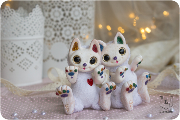 Sweet Rainbow Kittens ^.^ - My, cat, Doll, Handmade, Polymer clay, Litmade